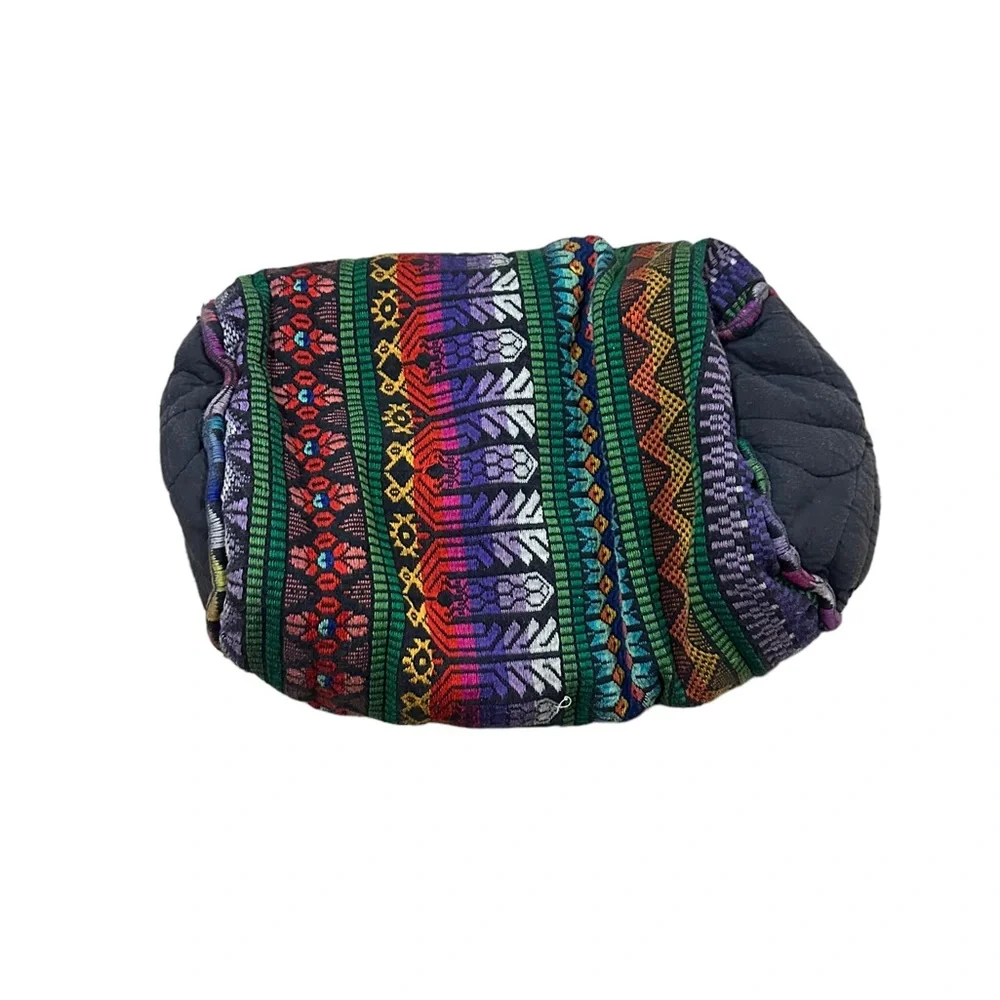 Vintage Guatemalan Duffel Bag Cotton Embroidered Barrel Shape Colorful